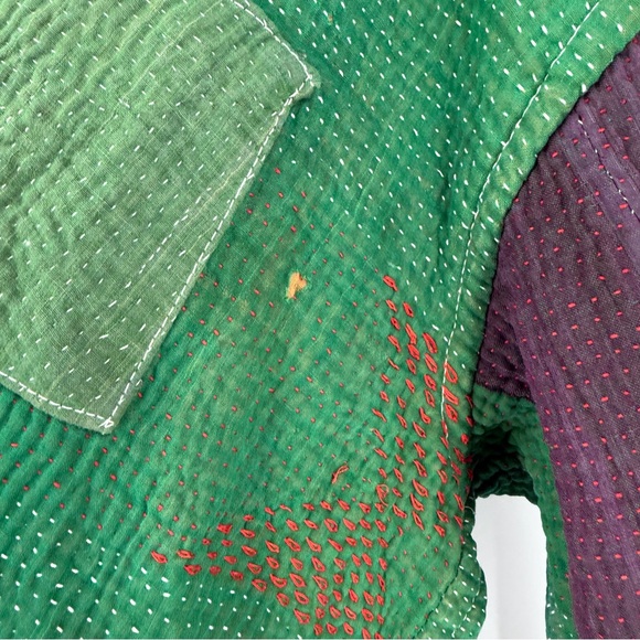 Kantha Bae Kelly Green Quilted Oversized Relaxed Hoodie Top Free Size (One Size) - Picture 6 of 8